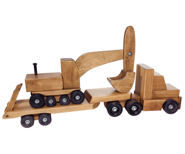 Wooden Low Boy with Excavator